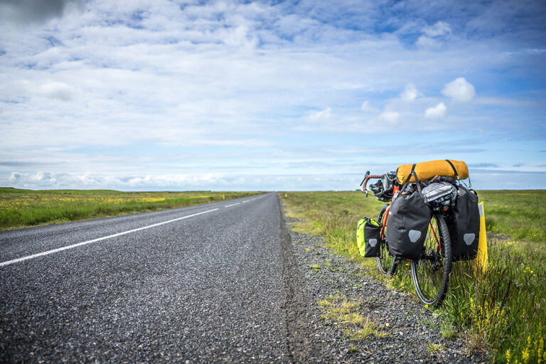 Bike packing in the side of the road.