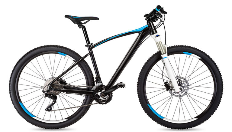 Black and blue colored mountain bike.