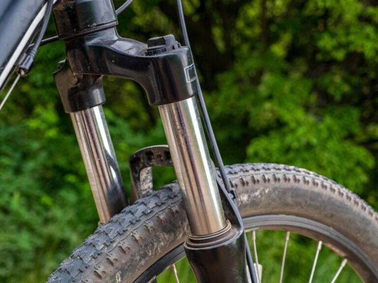 Mountain bike fork and used tires.
