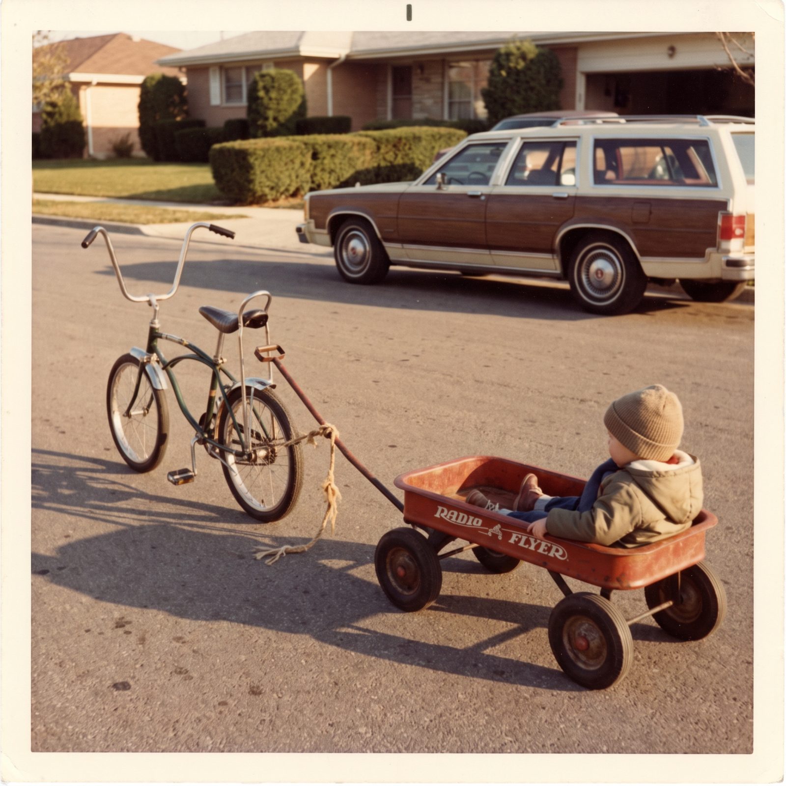 Bicycles Towing Children in Ordinary Wagons