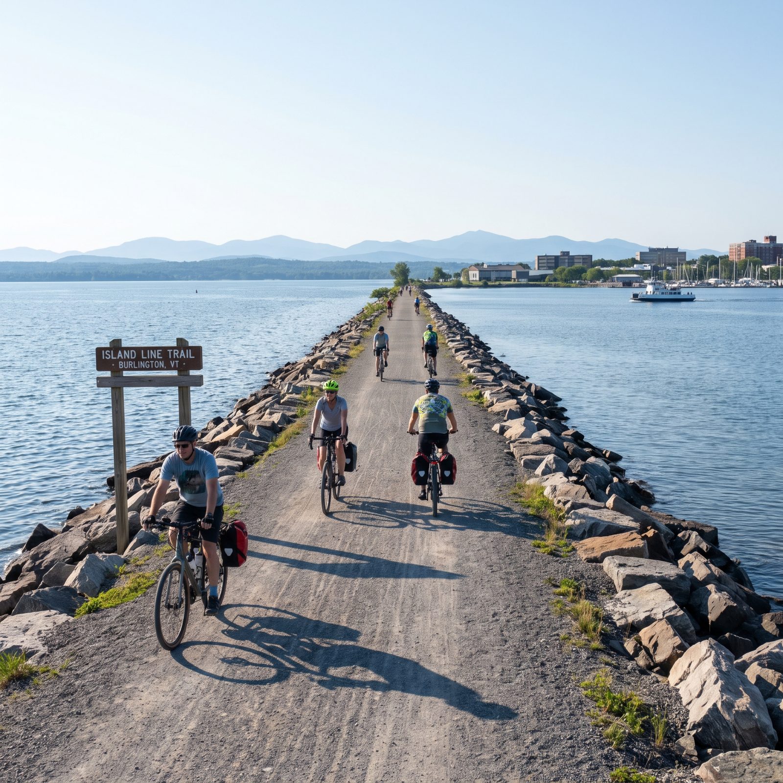 Burlington, Vermont, The Island Line Trail Out Over Lake Champlain