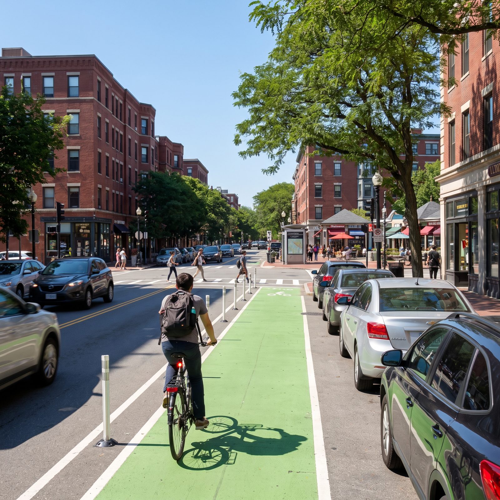 Cambridge, Massachusetts, Protected Lanes Carry Riders Between Dense Neighborhood Centers