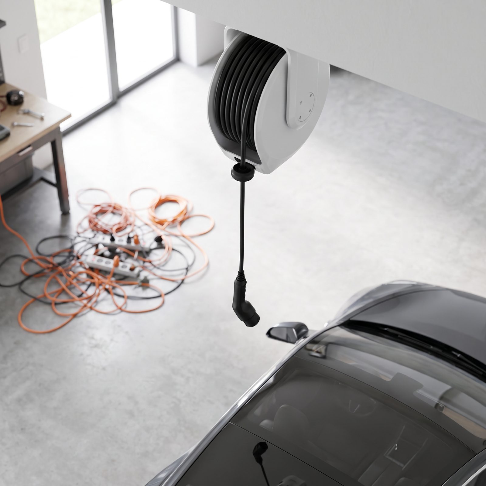 Ceiling-Mounted Retractable Charging Cable