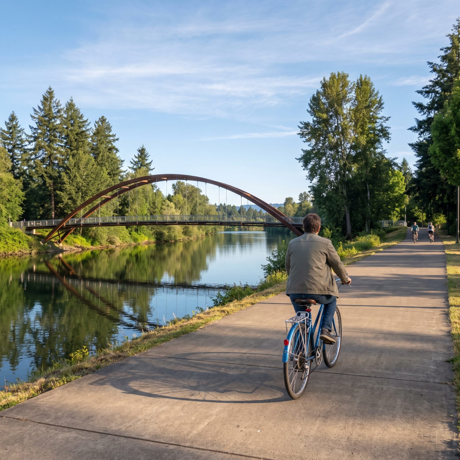 Eugene, Oregon, Riverbank Trails and Bicycle Bridges Bypass Busy Roads