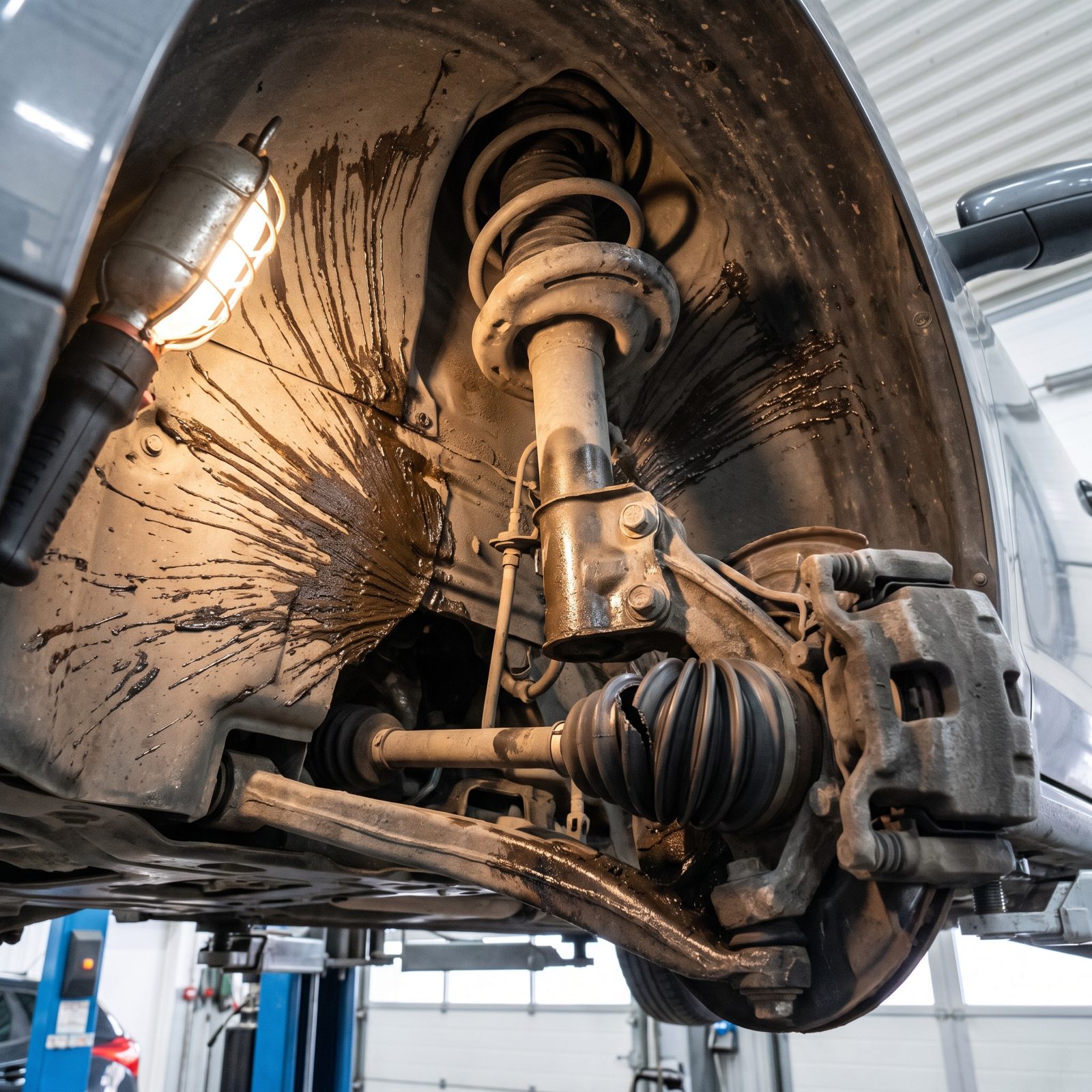 Fresh Grease Slung Around the Wheel Well: The Radial Spray That Names a Split CV Boot