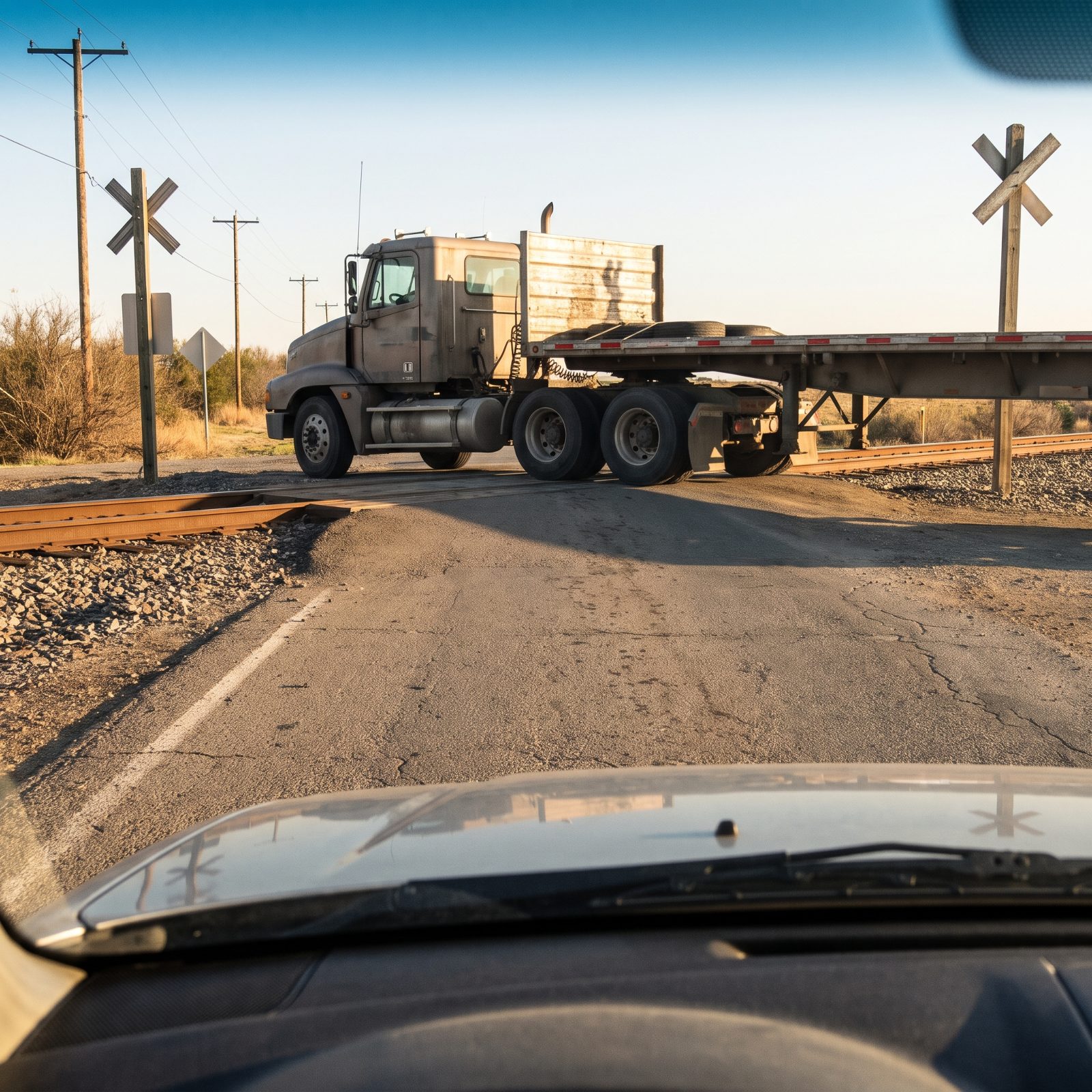Leave Extra Room When a Truck Crawls Over a Raised Railroad Crossing