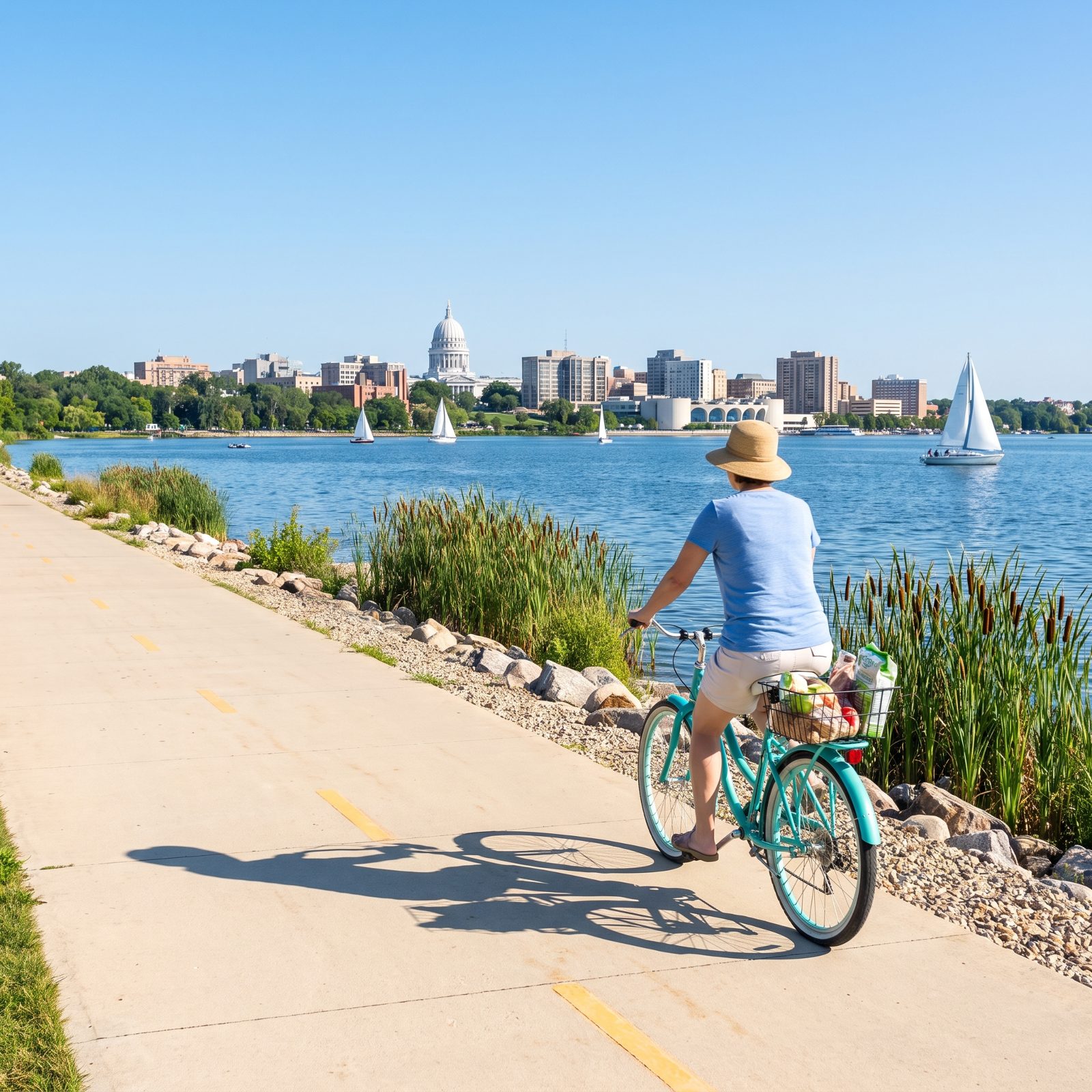 Madison, Wisconsin, Causeway Trails and Lake Routes Provide Direct Bicycle Commutes