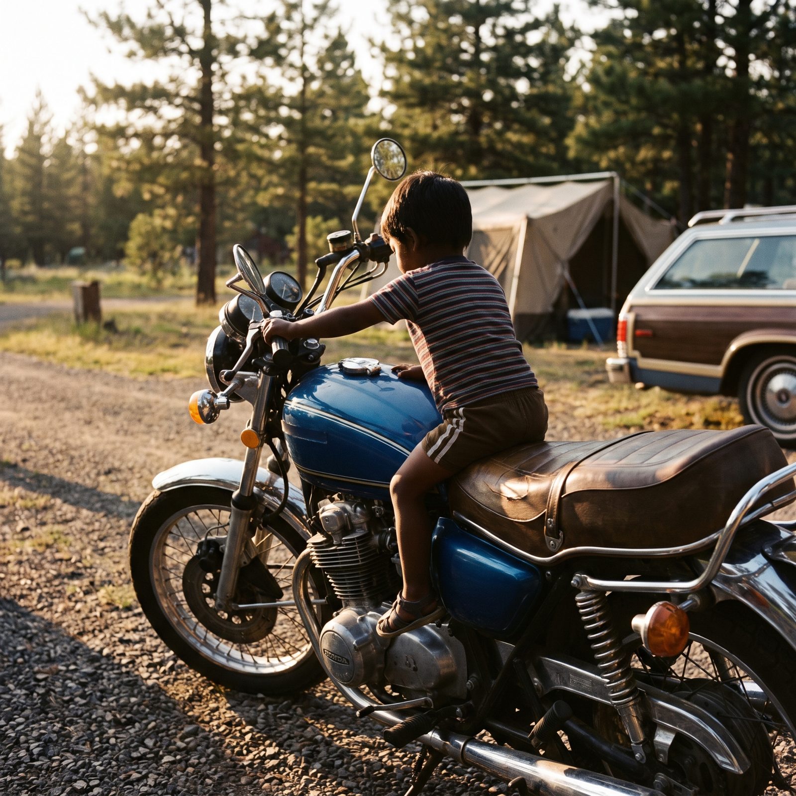 Motorcycle Fuel Tanks Used as Children's Seats