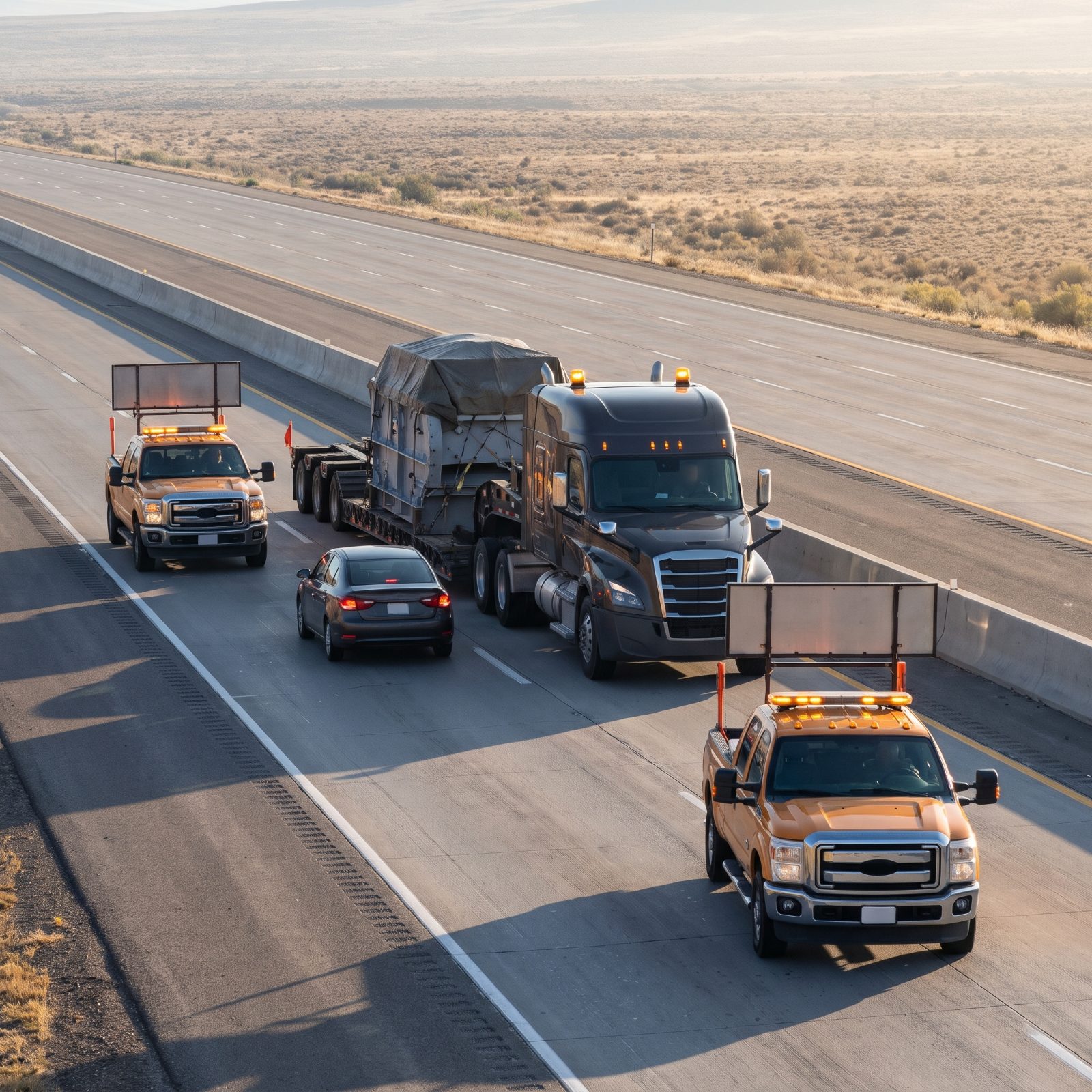 Never Cut Between Trucks Traveling as an Escorted Oversize-Load Convoy