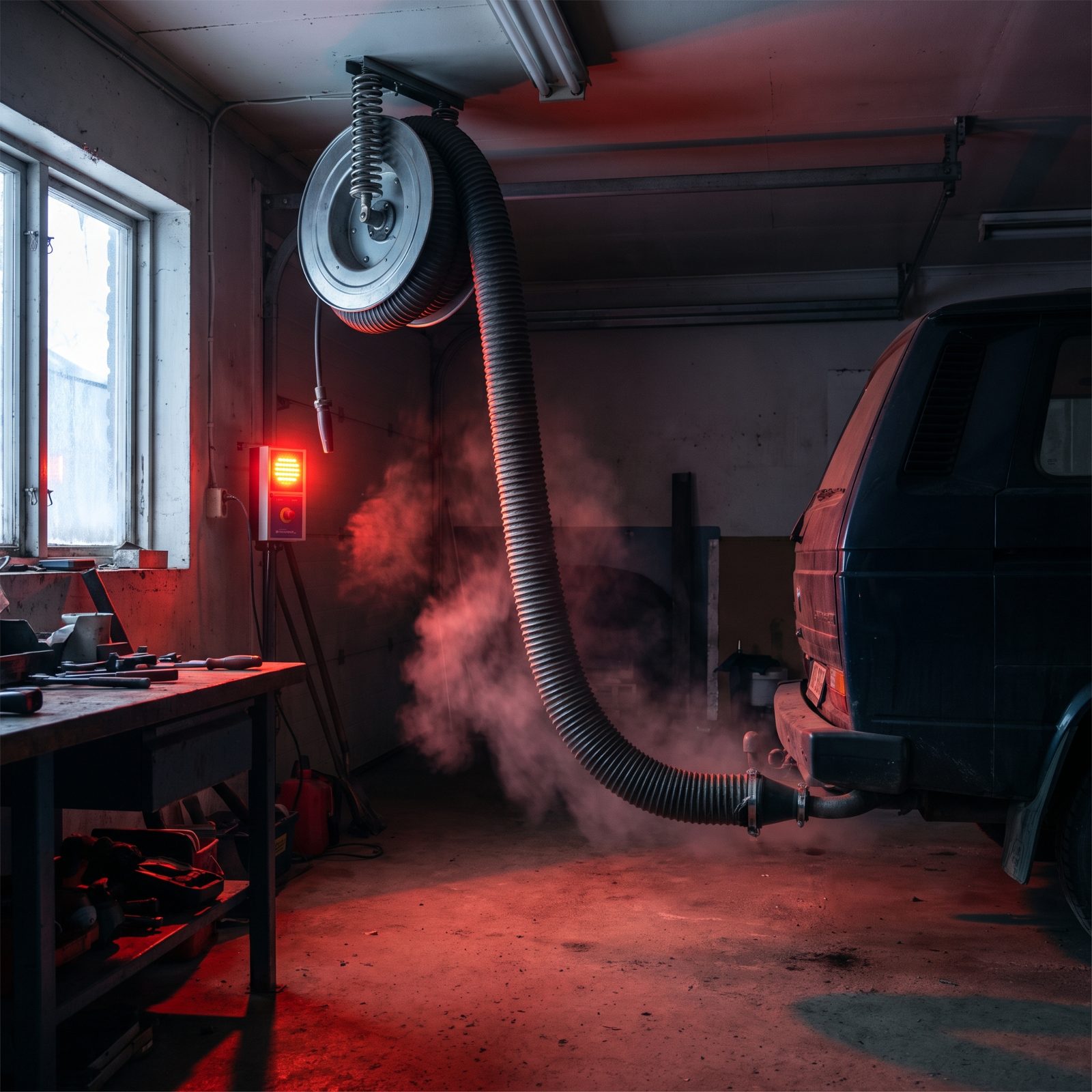 Retractable Exhaust Extraction Hose That Pulls Fumes Straight Outside