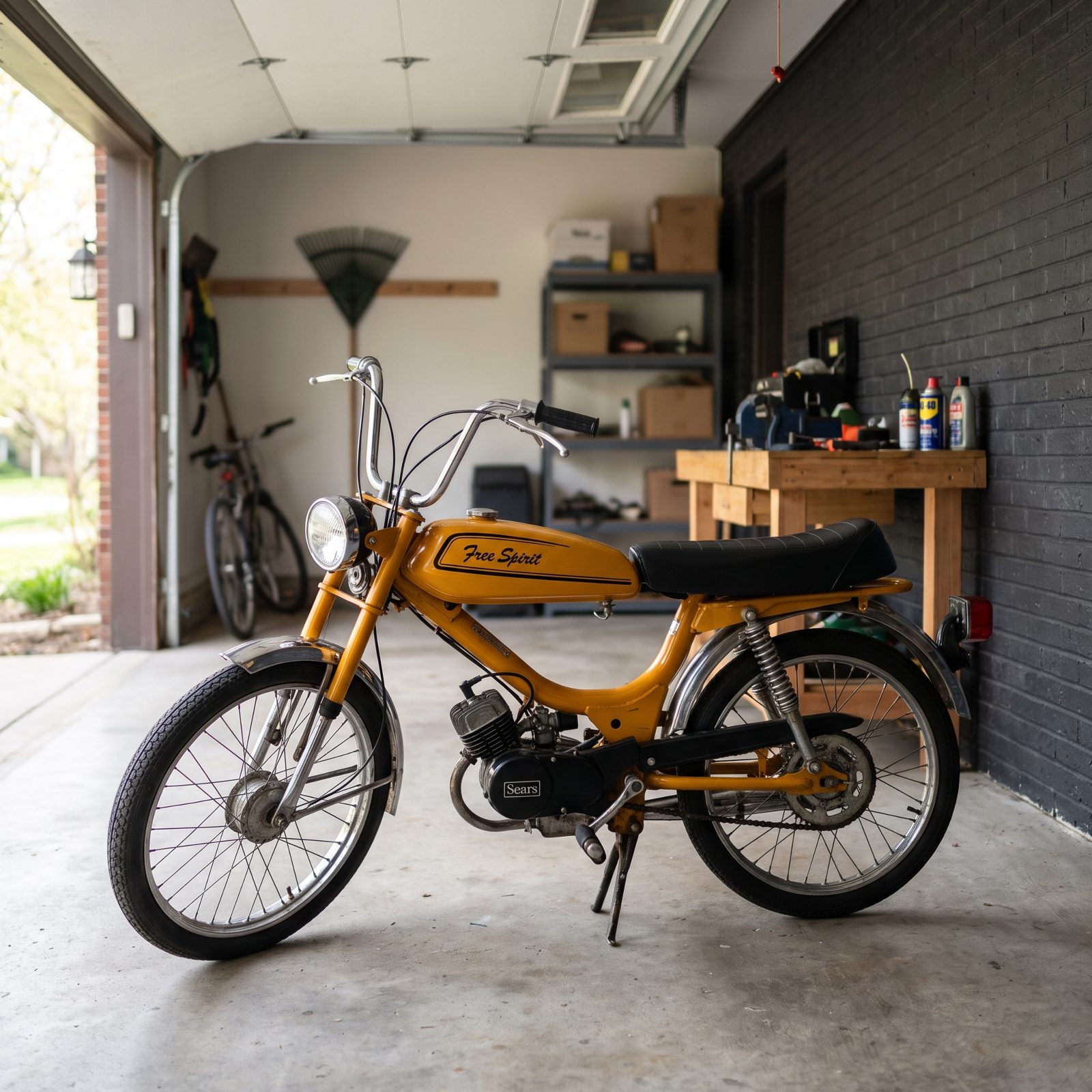 Sears Free Spirit Moped, The Mail-Order Moped Parked in Suburban Garages