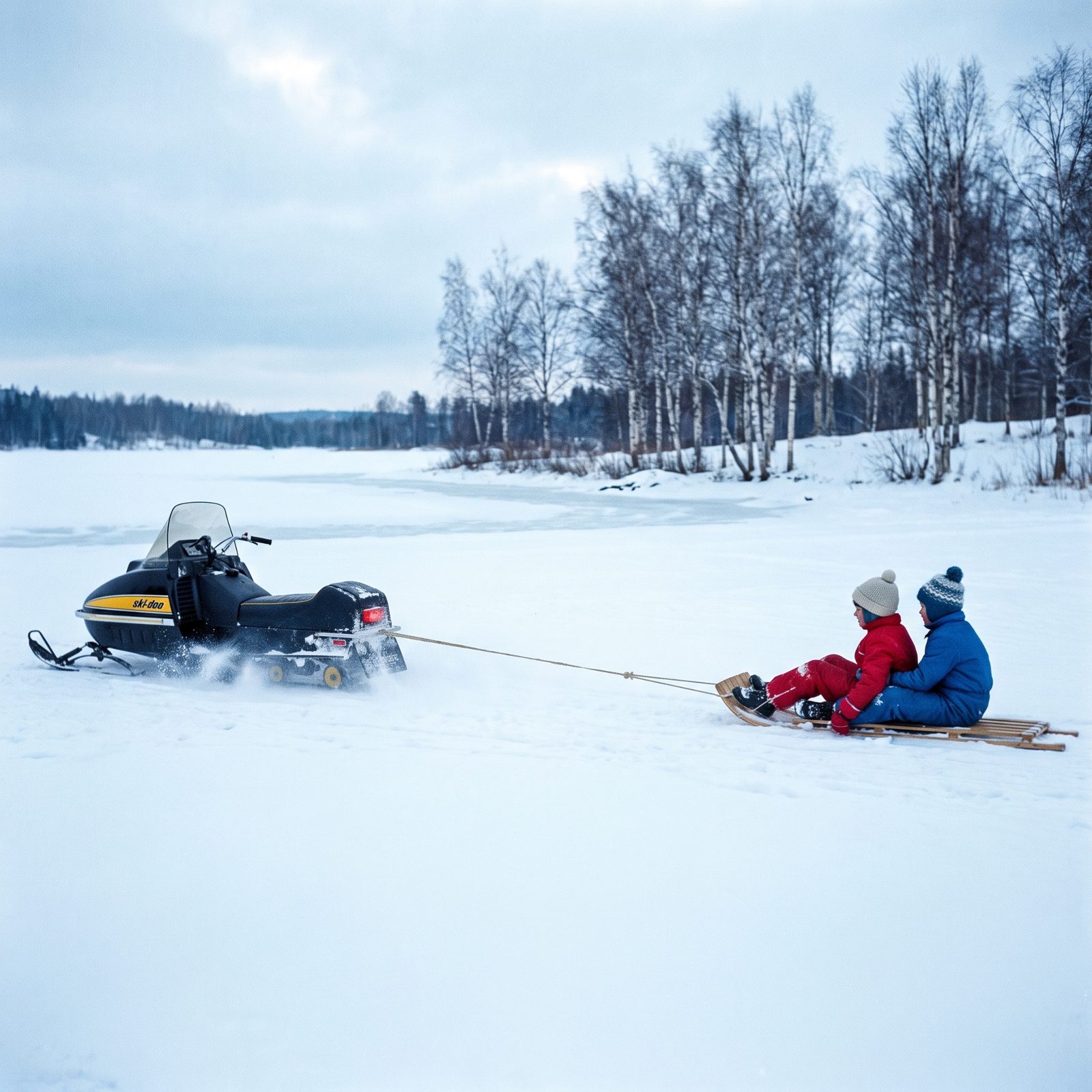 Snowmobiles Towing Ropes, Sleds, and Toboggans