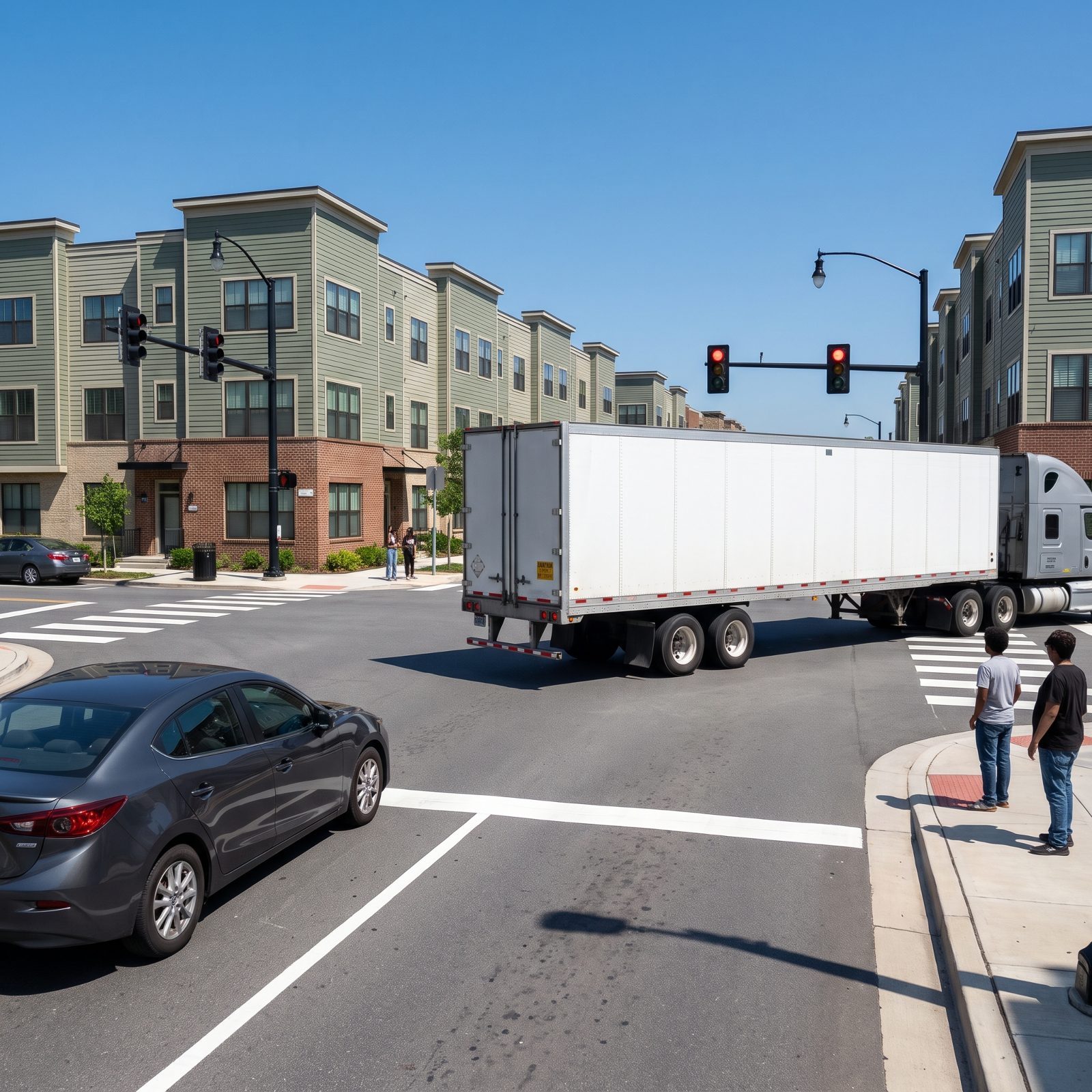 Stop Behind the Marked Line Where Trucks Need Turning Space