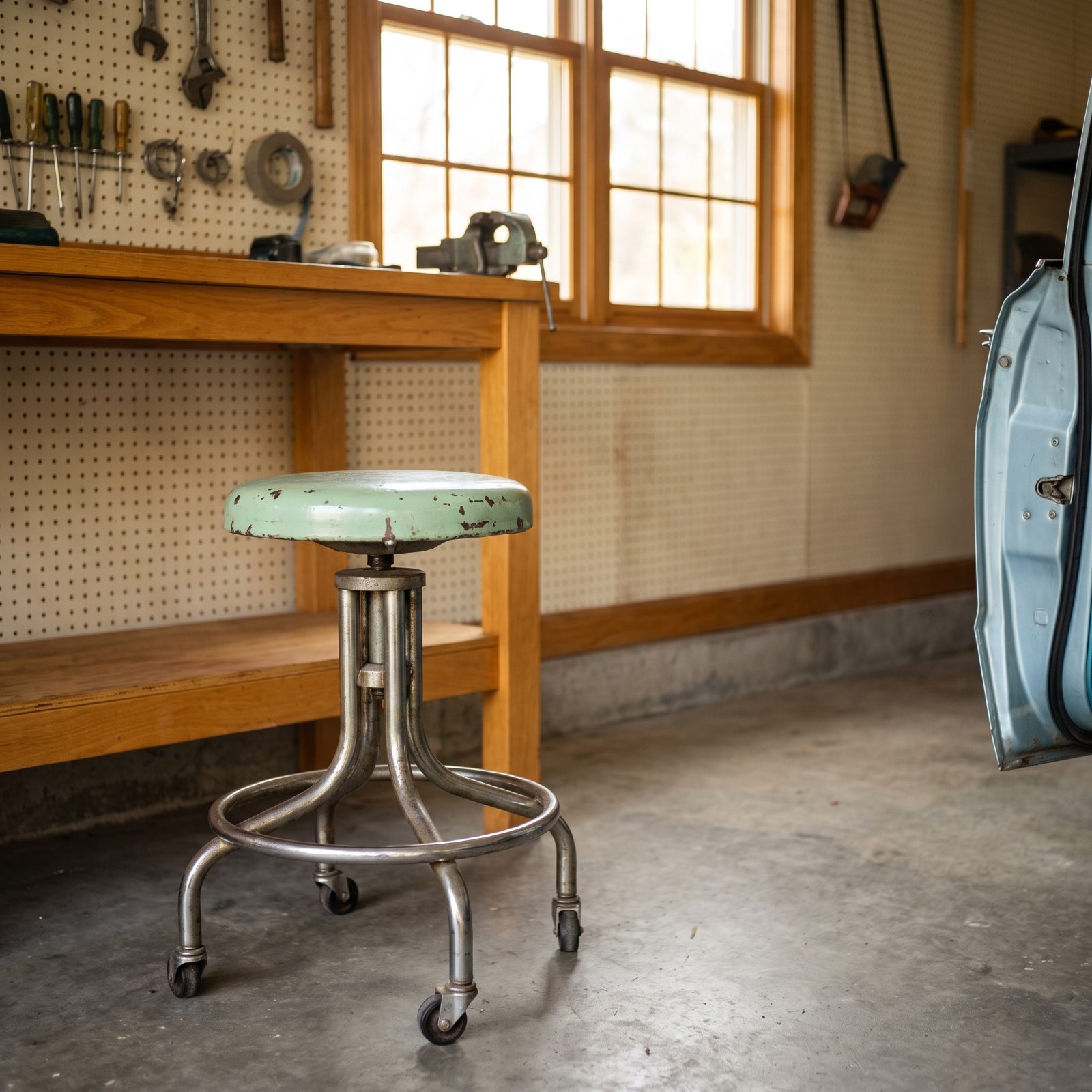 A Swiveling Metal Shop Stool