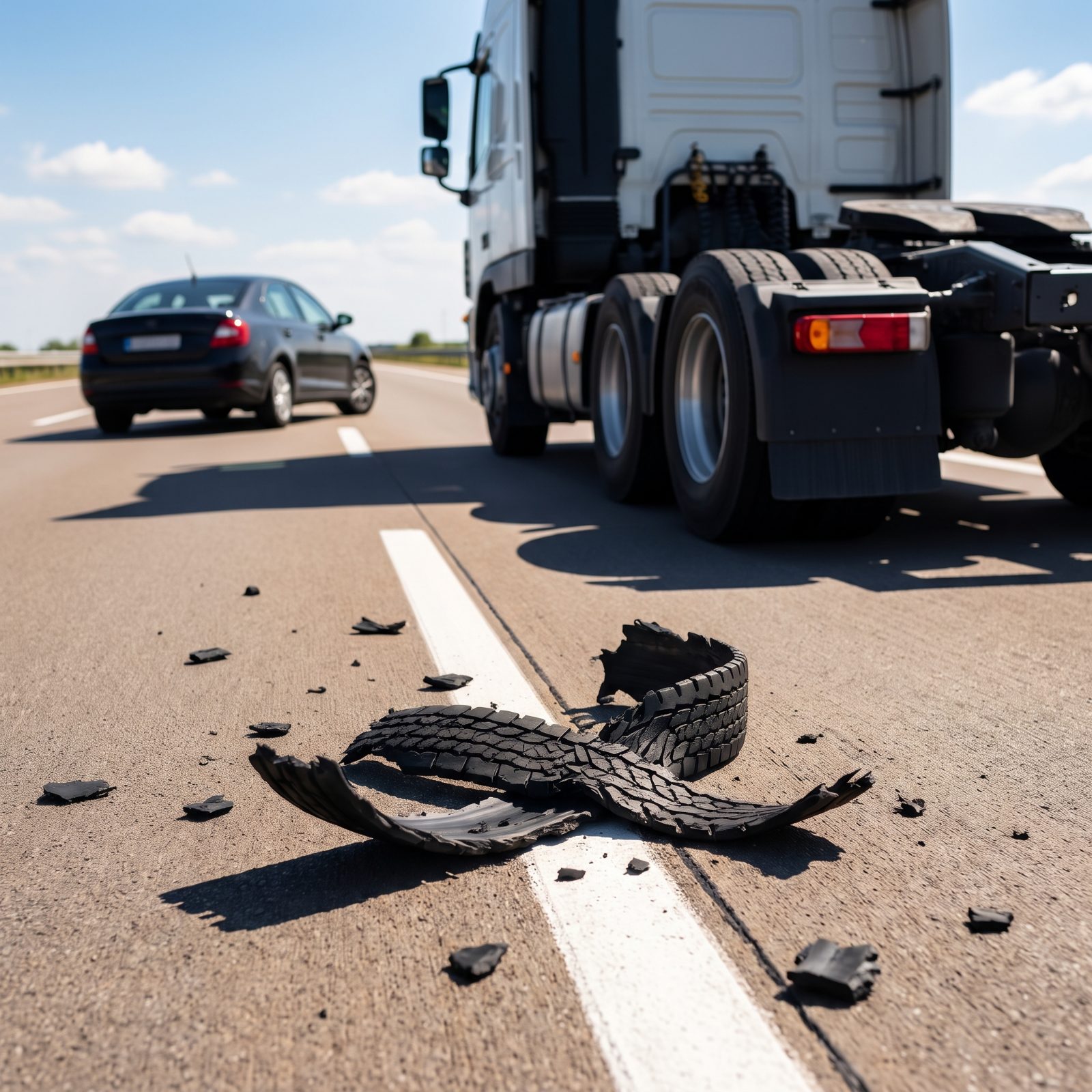 Treat Flying Tire Debris From a Truck as an Immediate Hazard