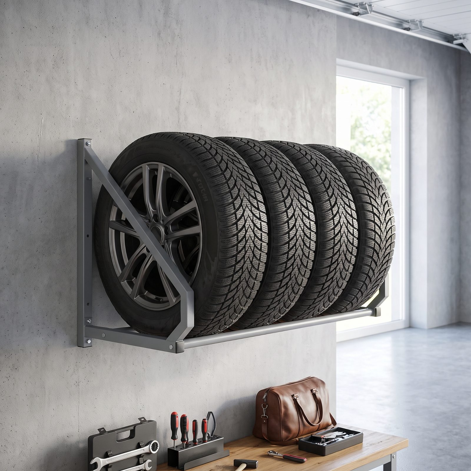 Wall-Mounted Tire and Wheel Rack