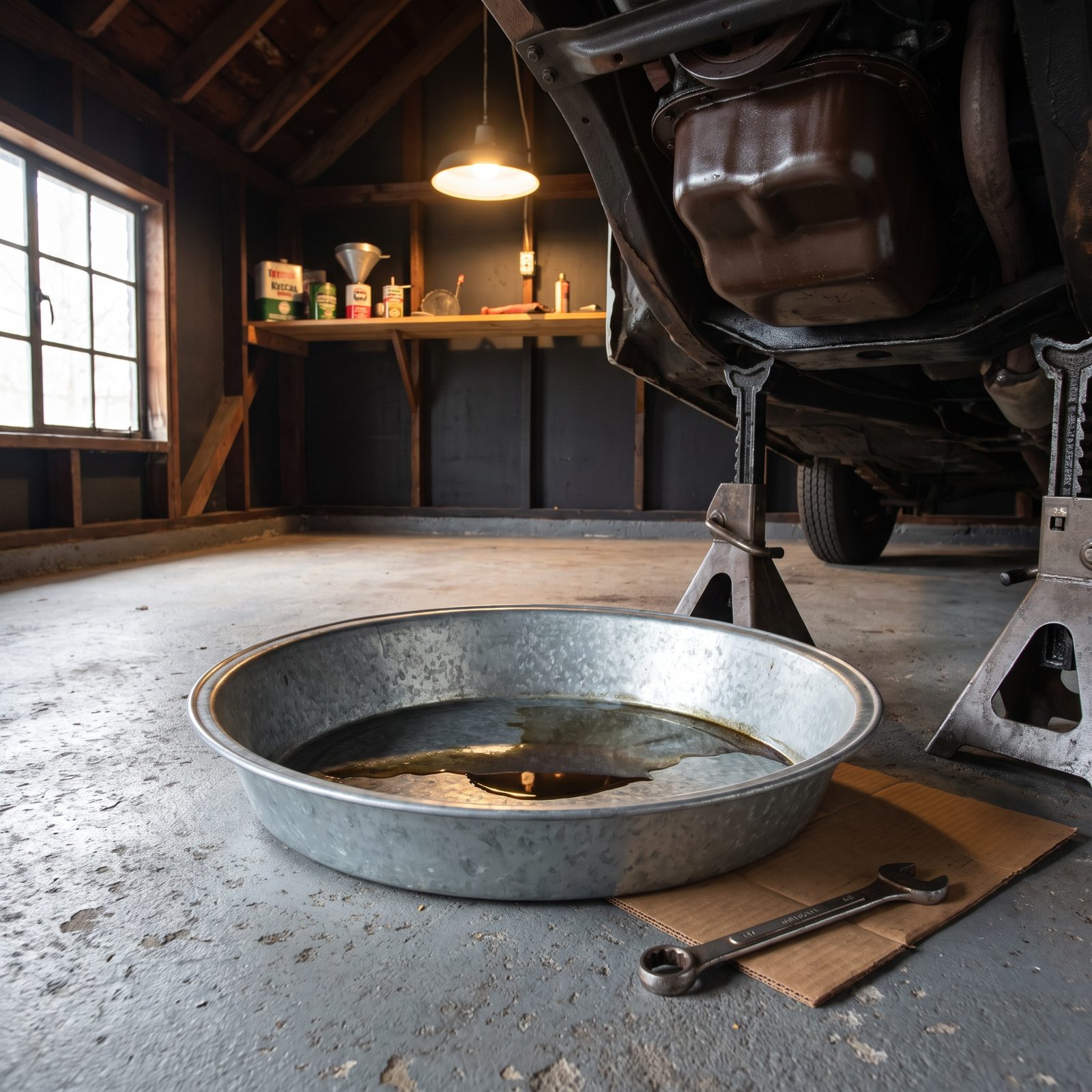 A Wide Galvanized Oil-Drain Pan